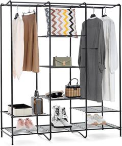 img 4 attached to 🧥 Metal Standing Closet Hanging Clothes Rack with 8 Shelves - Garment Rack and Closet Organizers for Bedroom Organization and Storage, Black