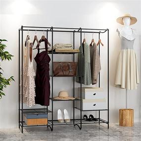 img 1 attached to 🧥 Metal Standing Closet Hanging Clothes Rack with 8 Shelves - Garment Rack and Closet Organizers for Bedroom Organization and Storage, Black