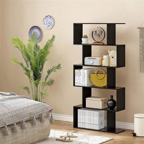 img 2 attached to 📚 Stylish and Spacious: Function Home 5-Tier Geometric Bookshelf in Black - Ideal for Living, Bedroom, and Study Room