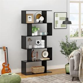 img 3 attached to 📚 Stylish and Spacious: Function Home 5-Tier Geometric Bookshelf in Black - Ideal for Living, Bedroom, and Study Room