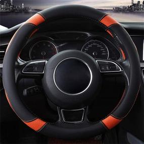img 2 attached to NEOBEAUTY Orange Microfiber Car Steering Wheel Cover - Universal Size 37-38cm/ 15 Inches, Non-Slip, Breathable, and Durable - Steering Wheel Protective Cover