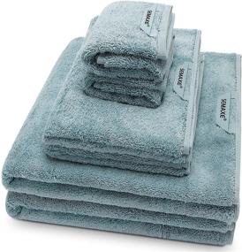 img 4 attached to 🛀 SEMAXE Cotton Towel Set - Luxury Pack of 6 Blue Bath, Hand, and Washcloth Towels for Hotels, Absorbent and Quick Dry, Fluffy and Soft with Hanging Loop