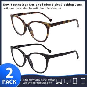 img 3 attached to Madison Avenue 2 Pack: Trendy Oversized Cat Eye Blue Light Glasses for Women - Tortoise/Black