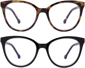 img 4 attached to Madison Avenue 2 Pack: Trendy Oversized Cat Eye Blue Light Glasses for Women - Tortoise/Black