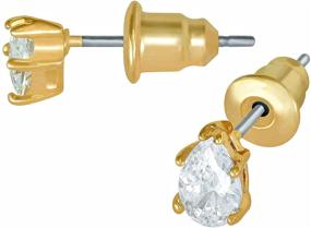 img 4 attached to 💎 24k Real Gold Plated Teardrop Stud Earrings with 5mm Cubic Zirconia by LIFETIME JEWELRY