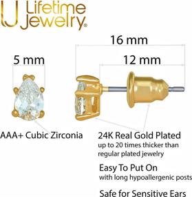 img 1 attached to 💎 24k Real Gold Plated Teardrop Stud Earrings with 5mm Cubic Zirconia by LIFETIME JEWELRY