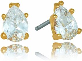 img 2 attached to 💎 24k Real Gold Plated Teardrop Stud Earrings with 5mm Cubic Zirconia by LIFETIME JEWELRY