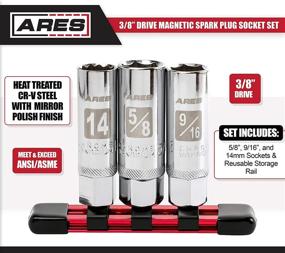 img 3 attached to Ares 11015-3-Piece Magnetic Spark Plug Socket Set: 14mm Thin Wall, 9/16-inch, 5/8-inch Sockets + Storage Rail