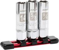 ares 11015-3-piece magnetic spark plug socket set: 14mm thin wall, 9/16-inch, 5/8-inch sockets + storage rail logo