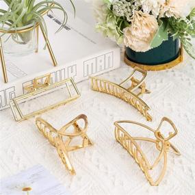 img 1 attached to 4 Packs of Large Gold Hair Claw Clips for Thick Hair – Metal Non-Slip Hair Accessories