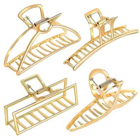 img 4 attached to 4 Packs of Large Gold Hair Claw Clips for Thick Hair – Metal Non-Slip Hair Accessories