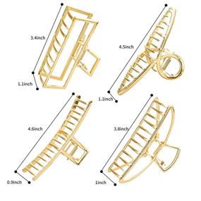 img 3 attached to 4 Packs of Large Gold Hair Claw Clips for Thick Hair – Metal Non-Slip Hair Accessories