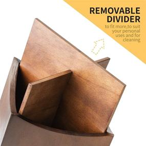 img 2 attached to 🍽️ Wooden Kitchen Utensil Holder for Countertop - Large Crock with Removable Divider for Organized Cooking Utensils - Stove Top Storage Tool Organizer Caddy (Coffee)