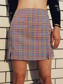 img 3 attached to 👗 HUILAN Women's Plaid Tweed High Waist A-Line Mini Skirt