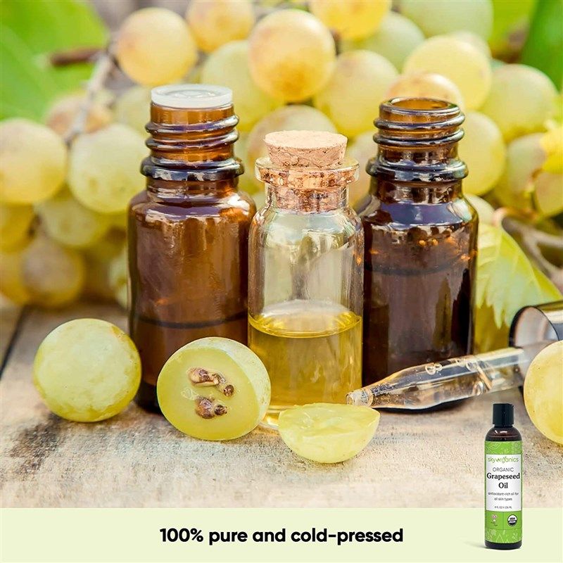 USDA Certified Organic Grapeseed Oil by Sky Organics (8oz) 100% Pure,  Natural & Cold-Pressed Grapeseed Oil - Ideal for M