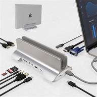 🔌 usb c laptop docking station stand dual monitor, mac usb c dock stand with 3xusb 3.0+usb-c 3.1, type c power delivery, rj45, 3.5mm audio+microphone, sd/tf, hdmi, vga, vertical stand for macbook pro air mac logo