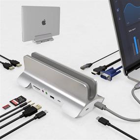 img 1 attached to 🔌 USB C Laptop Docking Station Stand Dual Monitor, Mac USB C Dock Stand with 3xUSB 3.0+USB-C 3.1, Type C Power Delivery, RJ45, 3.5mm Audio+Microphone, SD/TF, HDMI, VGA, Vertical Stand for MacBook Pro Air Mac