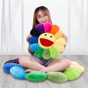 img 3 attached to 🌻 Colorful 17" Flower Plush Sunflower Seating Cushion - Vibrant Rainbow Sunflower Sofa Chairs Pillow for Kids' Reading, TV, and Bedroom Decoration