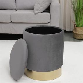 img 1 attached to 💺 Stylish Round Velvet Upholstered Ottoman with Gold Metal Base - Versatile Footrest for Living Room, Bedroom & Entrance - Dark Grey (Large) Storage Solution