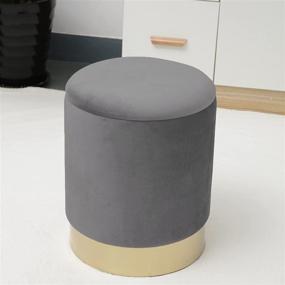 img 2 attached to 💺 Stylish Round Velvet Upholstered Ottoman with Gold Metal Base - Versatile Footrest for Living Room, Bedroom & Entrance - Dark Grey (Large) Storage Solution