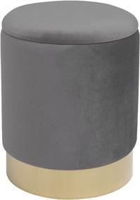 img 3 attached to 💺 Stylish Round Velvet Upholstered Ottoman with Gold Metal Base - Versatile Footrest for Living Room, Bedroom & Entrance - Dark Grey (Large) Storage Solution