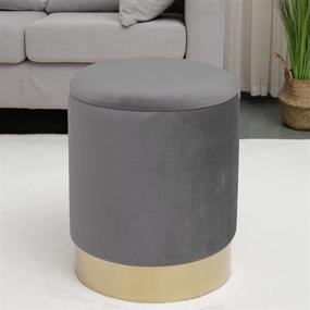 img 4 attached to 💺 Stylish Round Velvet Upholstered Ottoman with Gold Metal Base - Versatile Footrest for Living Room, Bedroom & Entrance - Dark Grey (Large) Storage Solution