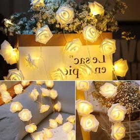 img 2 attached to 🌹 20 LED 7.2ft Rose Battery String Lights with Remote Control - 8 Modes Valentine's Decoration for Home, Holiday, Bedroom, Wedding, Party - Warm White Valentine Mother's Day String Lights