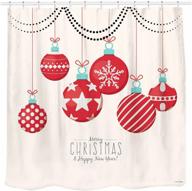 festive red holiday star and snowflake christmas shower curtain: sunlit fabric decorations for home, window, and tapestry logo