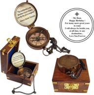 🎁 portho antique birthday compass with chain & wooden box - vintage gift for mom, dad, sister, brother, husband, women, men логотип