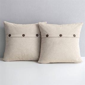 img 4 attached to Anickal Beige Pillow Covers 18x18 Inch with Triple Buttons - Set of 2 Soft and Thick Farmhouse Decorative Throw Pillow Covers for Home Sofa Couch Decoration