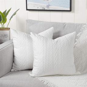 img 4 attached to 🛋️ YAERTUN Super Soft Decorative Pillow Covers (Pack of 2) - Modern Embossed Patterned Square Cushion Cases for Couch, Sofa, Bedroom, Car - 16 x 16 inch White