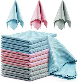 img 4 attached to 12-Pack Nanoscale Fish Scale Microfiber Cleaning Cloths - Streak-Free, Reusable & Lint-Free for Cars, Glass, Windows, Mirrors, Screens, Kitchen Dishes (12 x 16'')