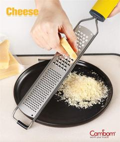 img 3 attached to 🔪 Cambom Dual-Function Zester Grater - Parmesan Cheese, Lemon, Chocolate, Ginger, Garlic, Nutmeg, Vegetables, Fruits - Soft Touch Handle (Yellow)