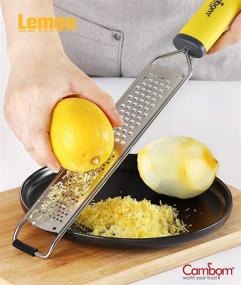 img 2 attached to 🔪 Cambom Dual-Function Zester Grater - Parmesan Cheese, Lemon, Chocolate, Ginger, Garlic, Nutmeg, Vegetables, Fruits - Soft Touch Handle (Yellow)