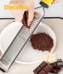 img 1 attached to 🔪 Cambom Dual-Function Zester Grater - Parmesan Cheese, Lemon, Chocolate, Ginger, Garlic, Nutmeg, Vegetables, Fruits - Soft Touch Handle (Yellow)