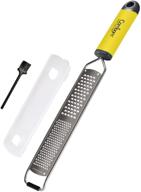 🔪 cambom dual-function zester grater - parmesan cheese, lemon, chocolate, ginger, garlic, nutmeg, vegetables, fruits - soft touch handle (yellow) logo