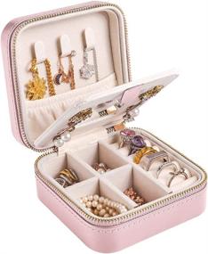 img 4 attached to 🎁 MEEKISS Jewelry Box: Portable Travel Organizer for Rings, Earrings & Necklaces – 2-Layer Storage Holder Box with Mirror, PU Leather Case - Pink