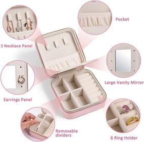 img 2 attached to 🎁 MEEKISS Jewelry Box: Portable Travel Organizer for Rings, Earrings & Necklaces – 2-Layer Storage Holder Box with Mirror, PU Leather Case - Pink