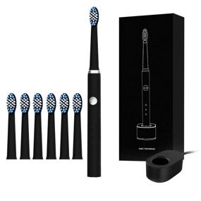 img 4 attached to 🦷 Sonic Electric Toothbrush for Adults | 6 Dupont Brush Heads, 3 Modes | Dentist Recommended | Waterproof and Delicate | USB Inductive Charging | Black