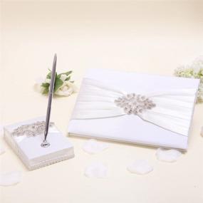 img 4 attached to Ivory Luxe Crystal Wedding Guest Book and Pen Set by KateMelon: Elegance & Opulence for Your Special Day
