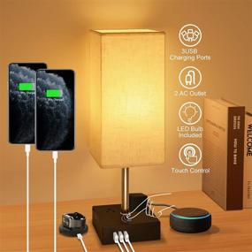 img 4 attached to 💡 Convenient and Stylish Hansang Bedside Table Lamp with USB Ports, AC Outlets, and Warm White Light – Perfect for Bedroom or Living Room Décor! LED Bulb Included