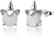 🦄 opal sterling silver unicorn cat ear stud earrings for girls - hypoallergenic animal earring logo