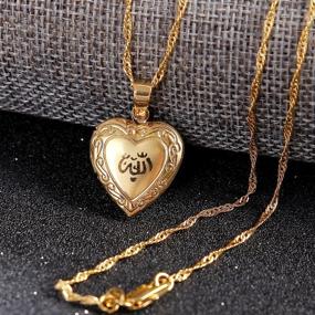 img 2 attached to 💎 Glamorous 24k Gold Plated Muslim Allah Open Heart Pendant Necklace: A Divine Fashion Accessory!