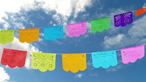 img 3 attached to Яркий мексиканский баннер "Papel Picado": Colores de Primavera с большими панелями и дизайном многоцветных цветов.