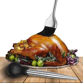 img 2 attached to 🦃 Home Servz Deluxe Stainless Steel Turkey Baster & BBQ Basting Brush Combo Set with Injector Needle and Cleaning Brush