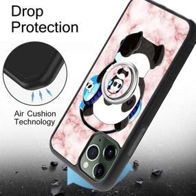 img 2 attached to 📱 Чехол для черного iPhone 11 Pro Max с 360-градусным вращающимся кольцом и подставкой с ручкой - дизайн с мраморным пандой для дополнительной защиты