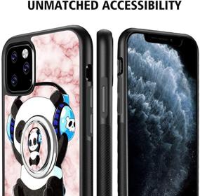 img 1 attached to 📱 Чехол для черного iPhone 11 Pro Max с 360-градусным вращающимся кольцом и подставкой с ручкой - дизайн с мраморным пандой для дополнительной защиты