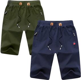 img 4 attached to 🩳 Irelia Boys Cotton Shorts with Zipper Pockets - 2-pack, Drawstring & Elastic Waist