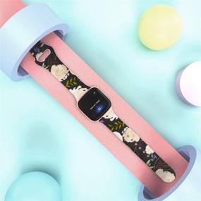 img 3 attached to 🌸 Stylish Slim Bands for Fitbit Versa 2 Women: Thin Pattern Flowers Leopard Silicone Wristband in Black/Yellow Flower (Large)