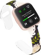 🌸 stylish slim bands for fitbit versa 2 women: thin pattern flowers leopard silicone wristband in black/yellow flower (large) logo
